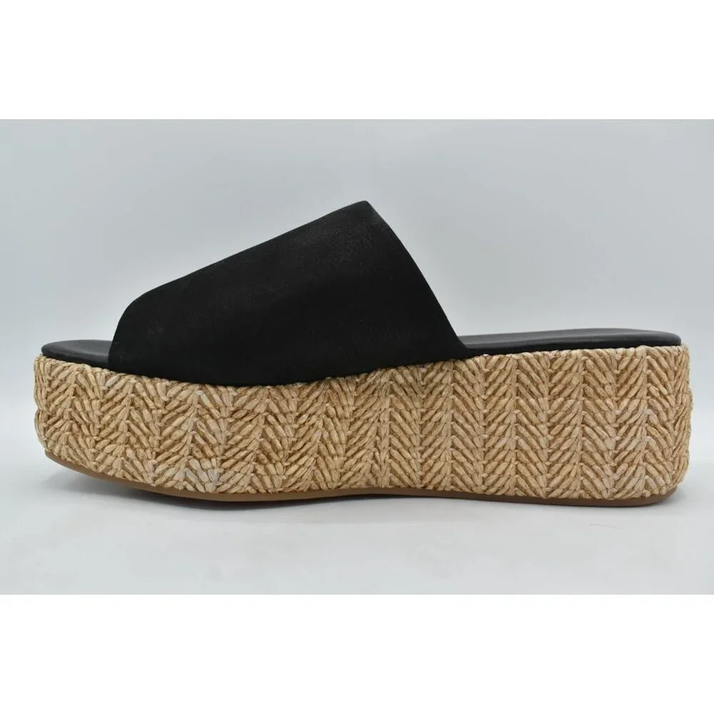 Free People Womens Size 11 Harbor Raffia Black Flatform Sandals‎ Shoes